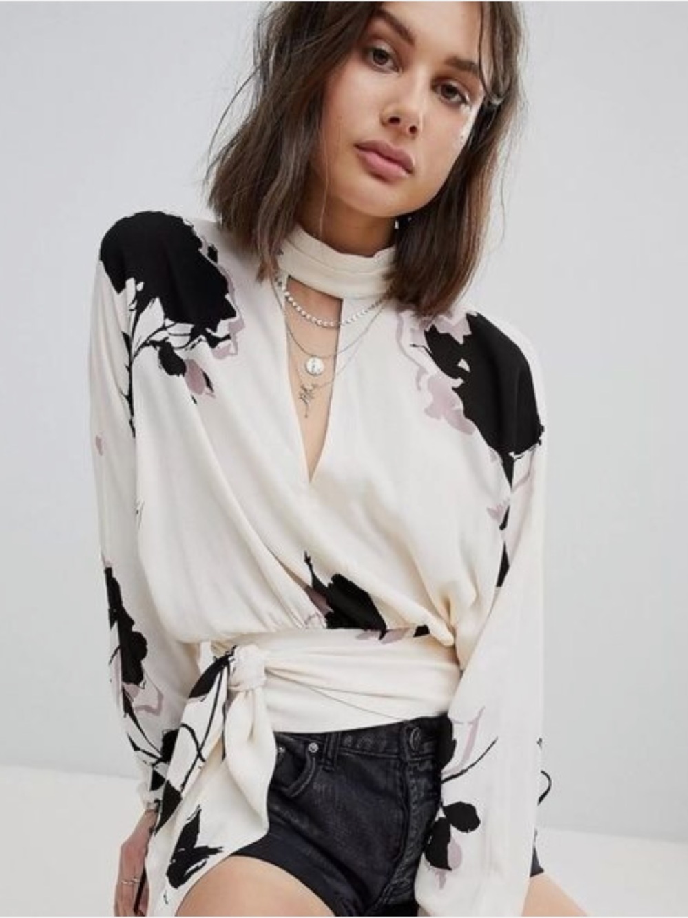 Free People Floral Say You Love Me Tie-Front Blouse